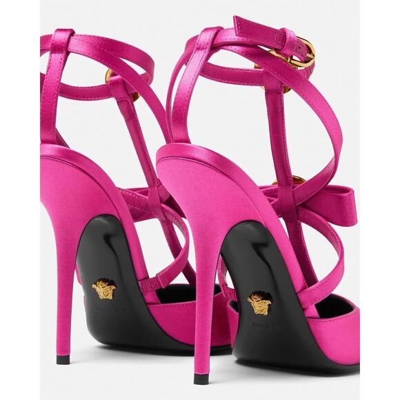 NIB Versace Gianni Ribbon 38.5 US 8.5 Pumps Fuchsia Cage Satin Ankle Strap $1325 - Picture 3 of 16
